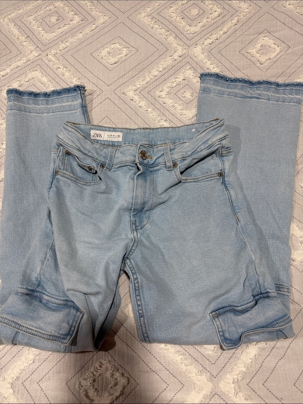 Zara Pale Blue Cargo -Leg Frayed Hem Jeans